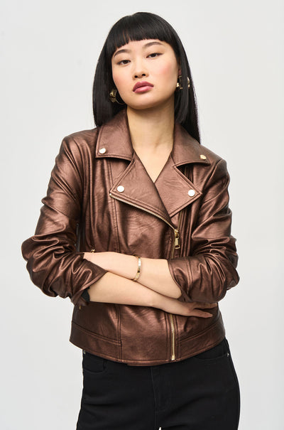 Joseph Ribkoff - Metallic Faux Leather Biker Jacket