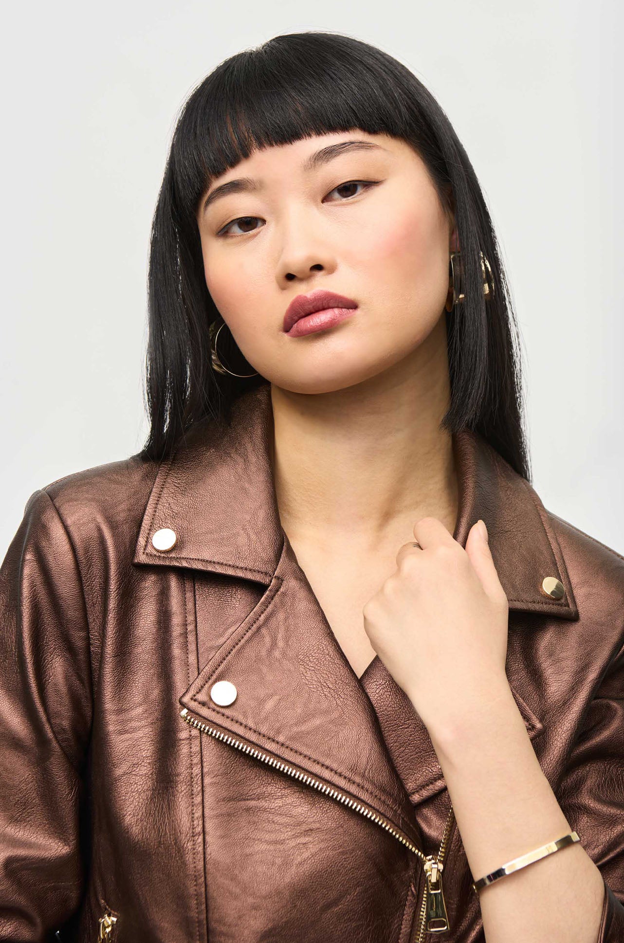 Joseph Ribkoff - Metallic Faux Leather Biker Jacket