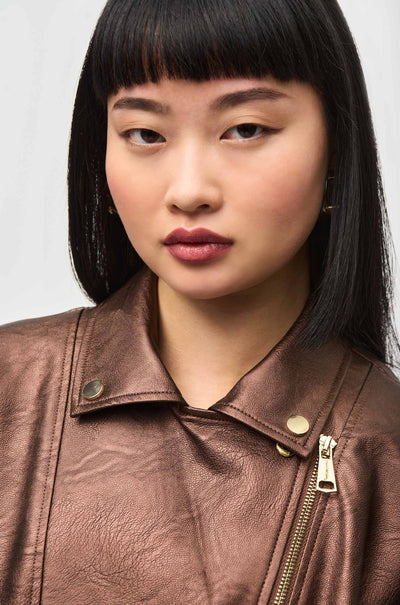 Joseph Ribkoff - Metallic Faux Leather Biker Jacket