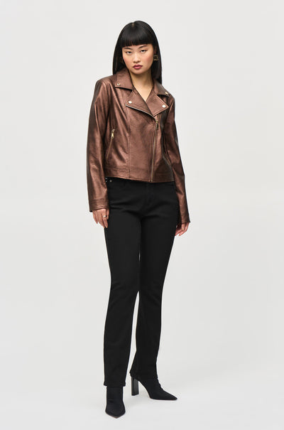Joseph Ribkoff - Metallic Faux Leather Biker Jacket