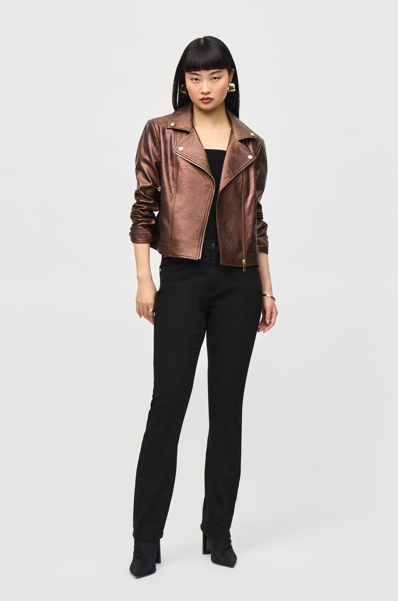 Joseph Ribkoff - Metallic Faux Leather Biker Jacket
