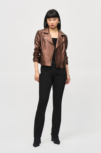 Joseph Ribkoff - Metallic Faux Leather Biker Jacket