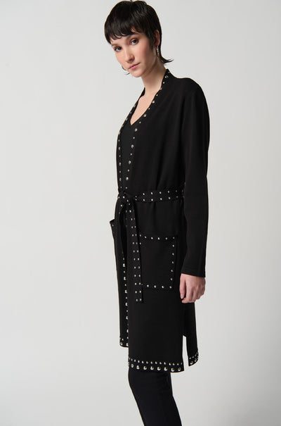 Joseph Ribkoff - Sweater Knit Coat with V-Shape Neckline