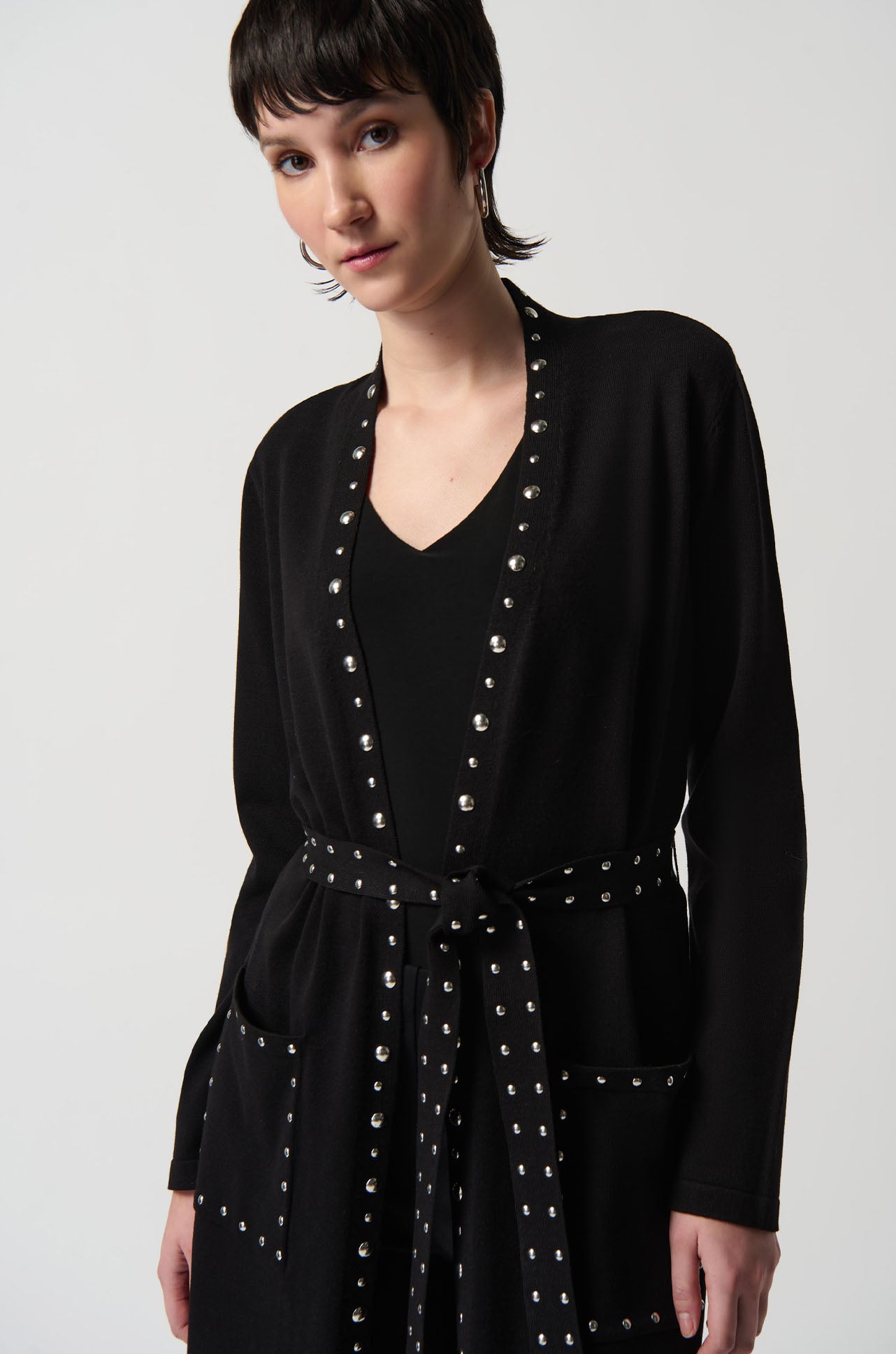 Joseph Ribkoff - Sweater Knit Coat with V-Shape Neckline