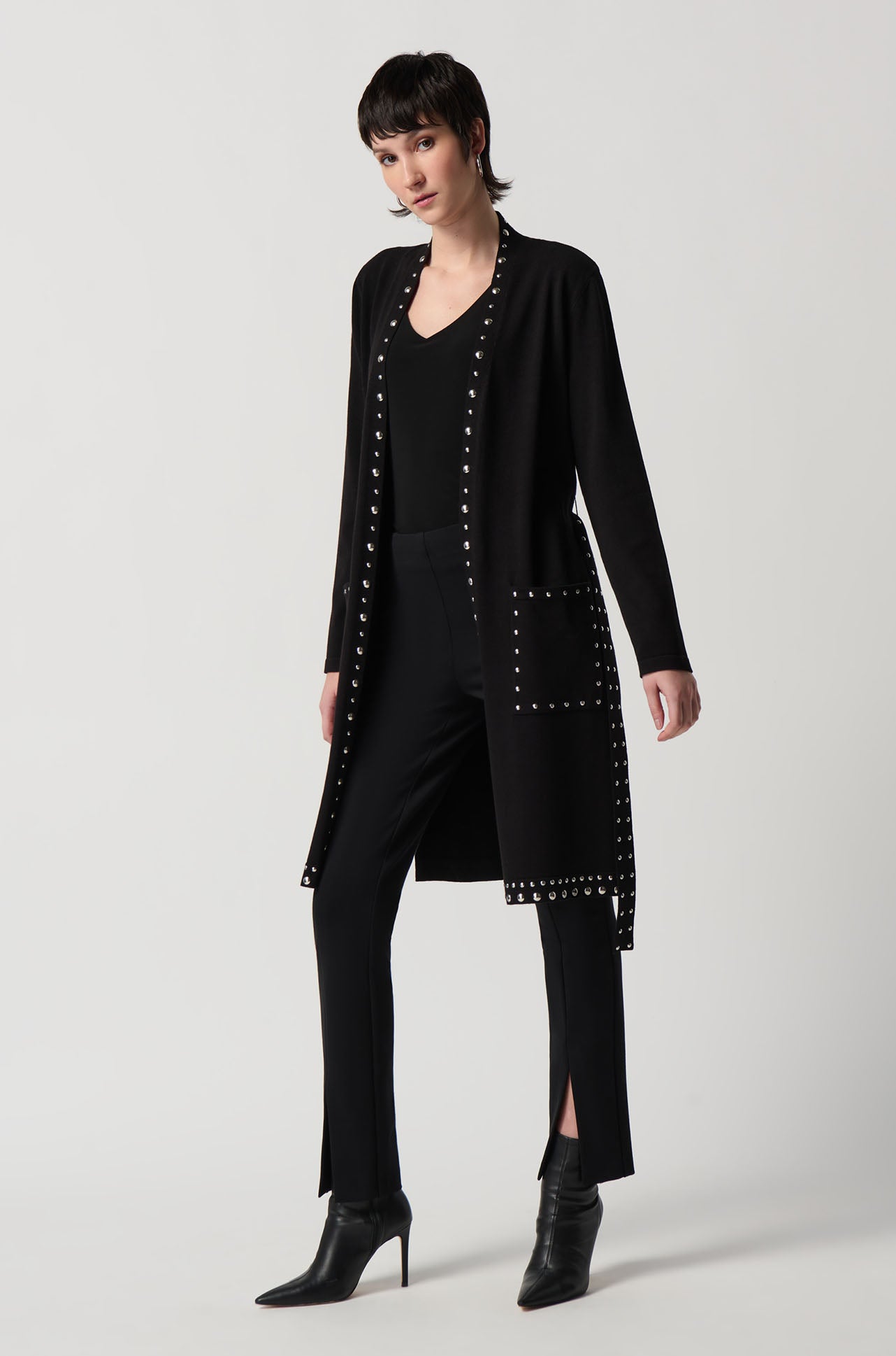 Joseph Ribkoff - Sweater Knit Coat with V-Shape Neckline