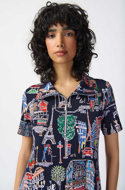 Joseph Ribkoff - Scenery Print Silky Knit Trapeze Dress