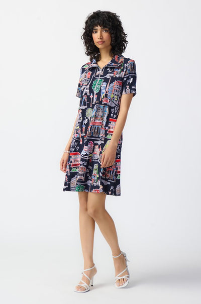 Joseph Ribkoff - Scenery Print Silky Knit Trapeze Dress