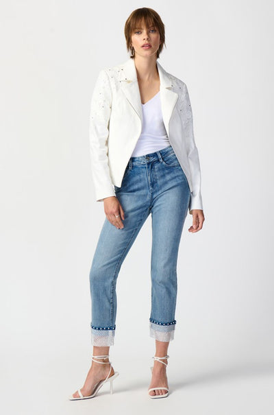 Joseph Ribkoff - Studded Foiled Suede Jacket w/ Floral Applique
