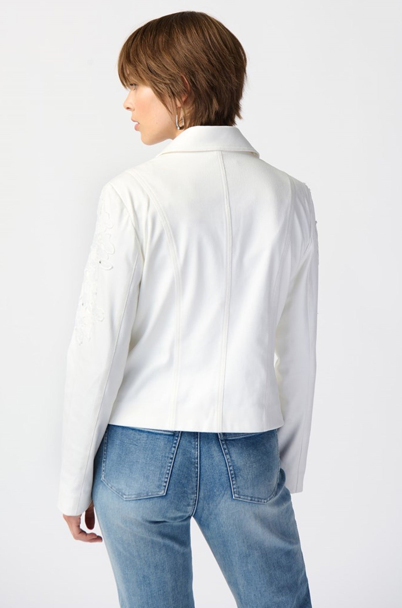 Joseph Ribkoff - Studded Foiled Suede Jacket w/ Floral Applique