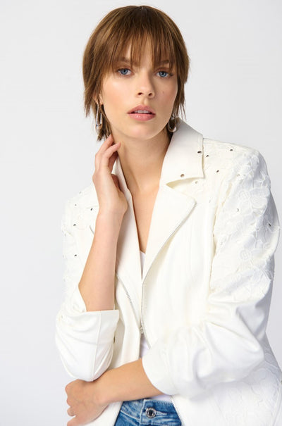 Joseph Ribkoff - Studded Foiled Suede Jacket w/ Floral Applique