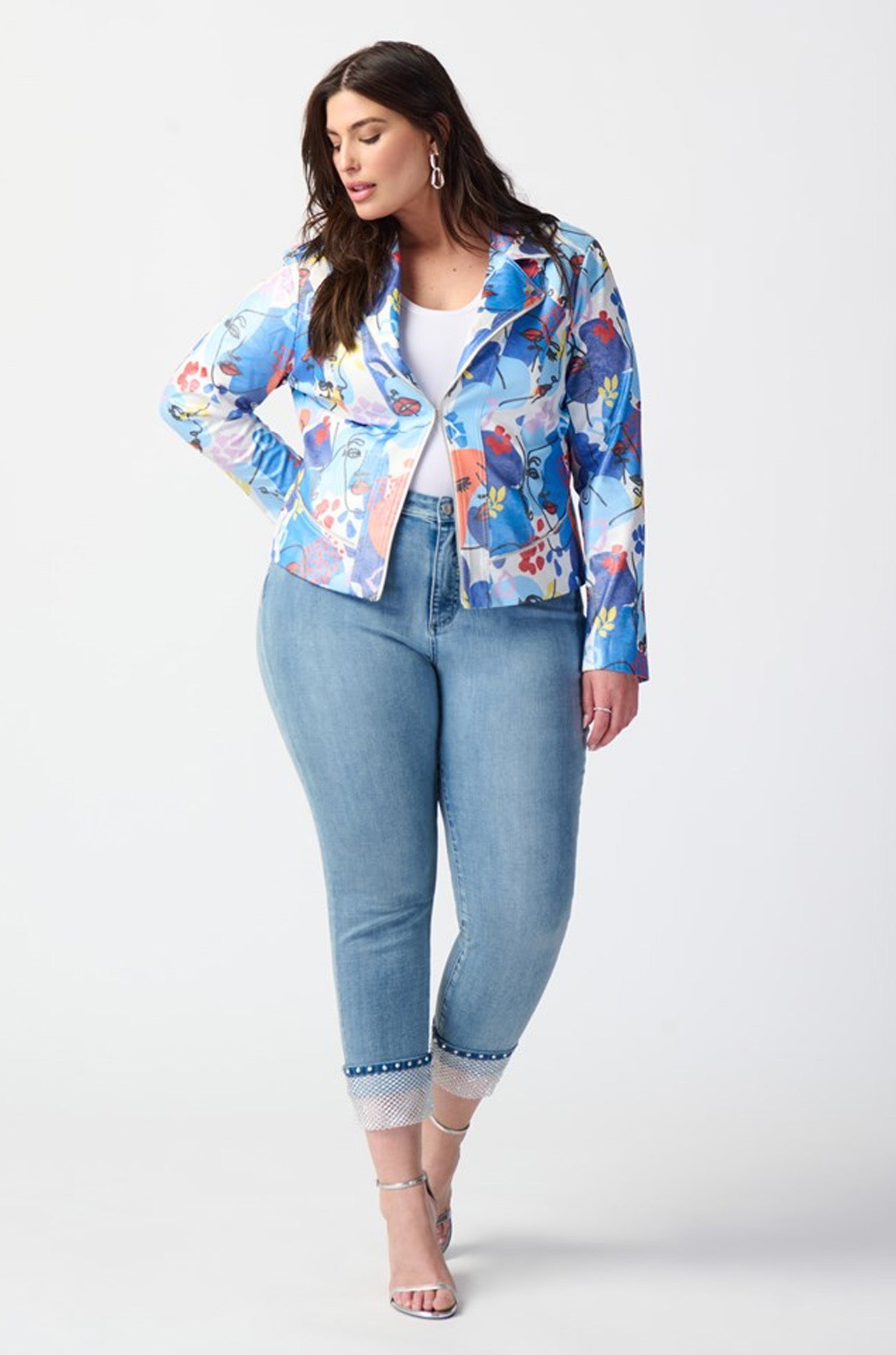 Joseph Ribkoff - Face Print Suede Moto Jacket