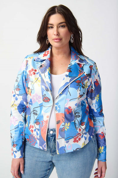 Joseph Ribkoff - Face Print Suede Moto Jacket