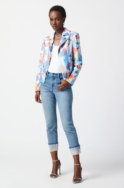 Joseph Ribkoff - Face Print Suede Moto Jacket