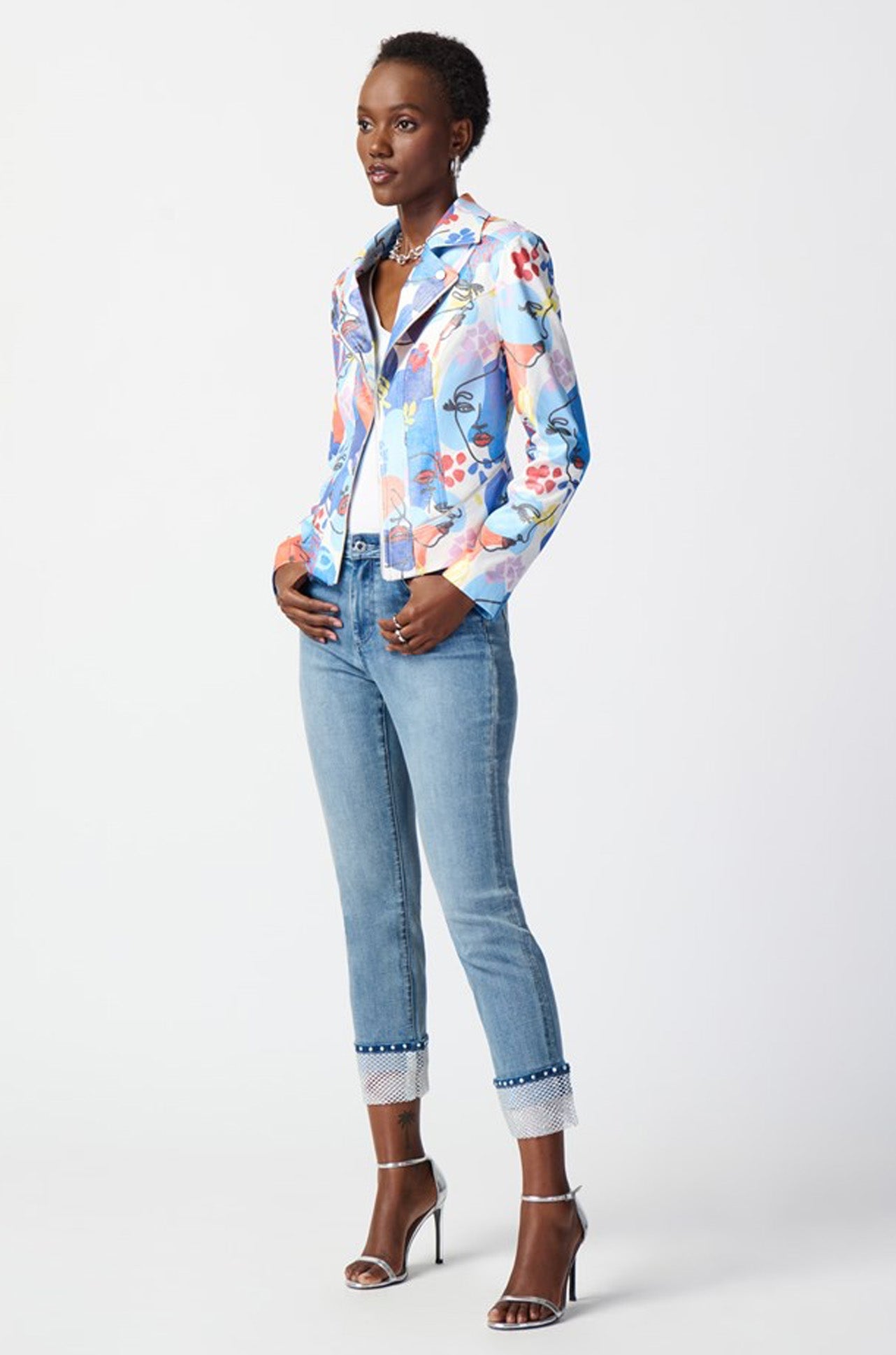 Joseph Ribkoff - Face Print Suede Moto Jacket