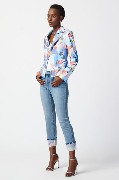 Joseph Ribkoff - Face Print Suede Moto Jacket