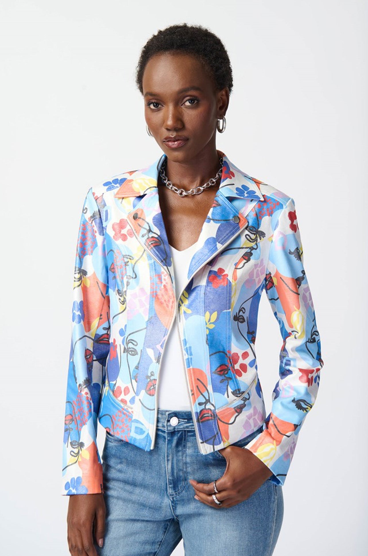 Joseph Ribkoff - Face Print Suede Moto Jacket