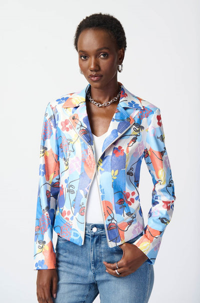 Joseph Ribkoff - Face Print Suede Moto Jacket