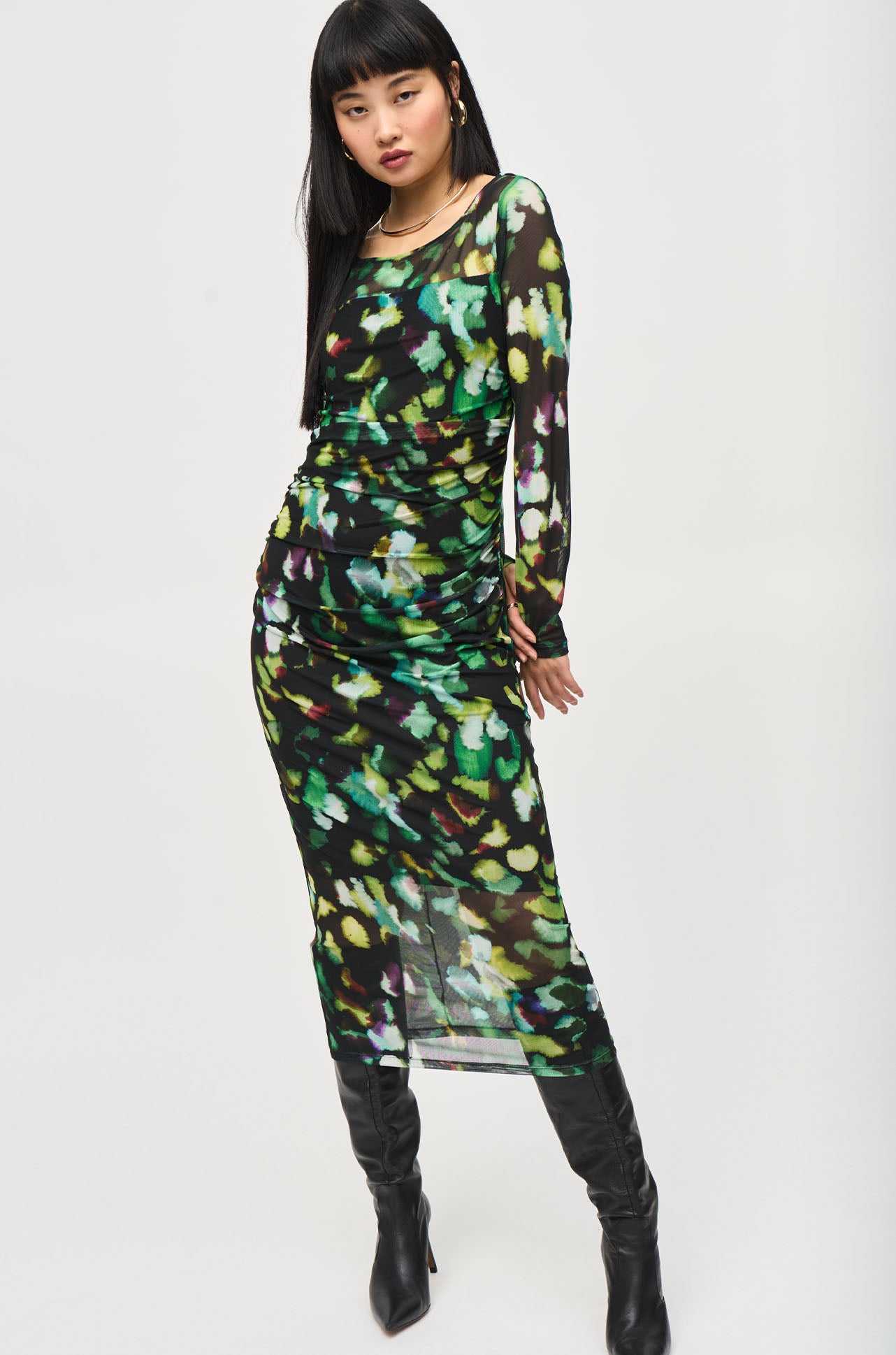 Joseph Ribkoff - Mesh Abstract Print Sheath Dress