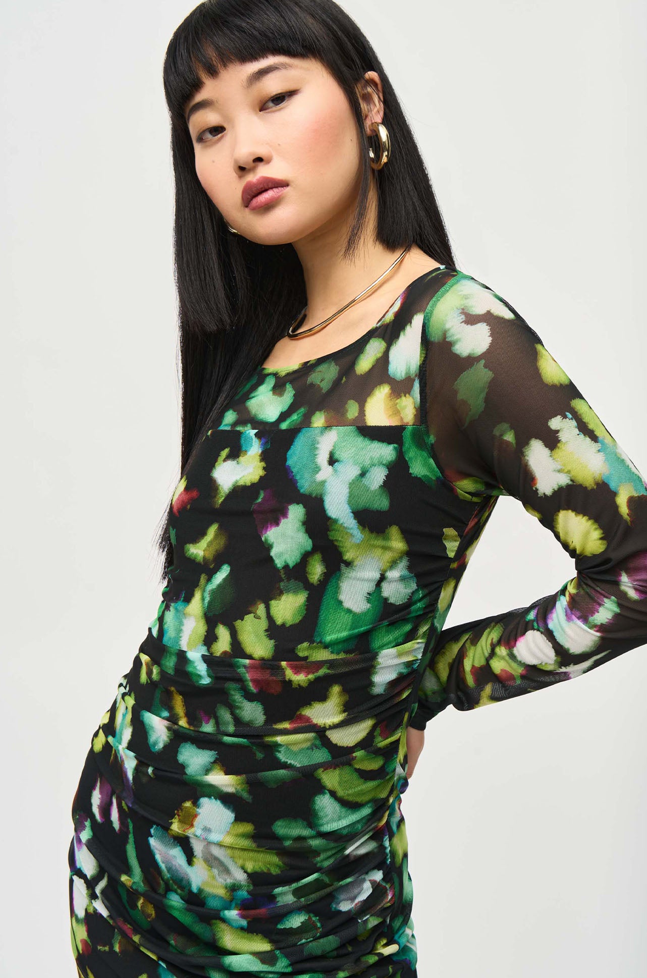 Joseph Ribkoff - Mesh Abstract Print Sheath Dress