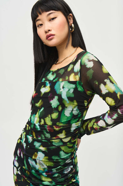 Joseph Ribkoff - Mesh Abstract Print Sheath Dress