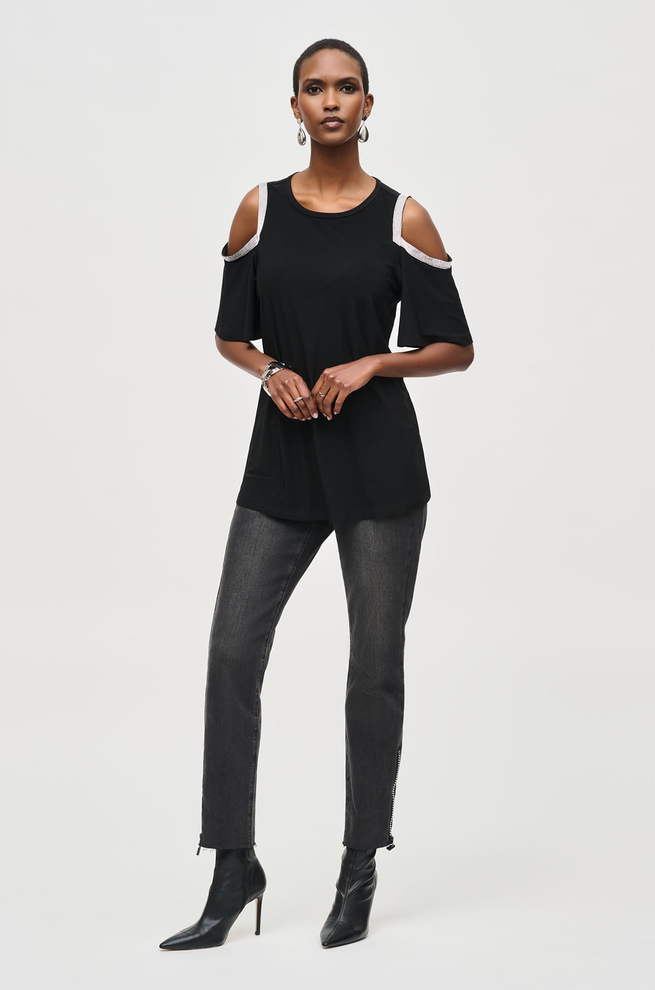 Joseph Ribkoff - Silky Knit Embellished Cold Shoulder Tunic