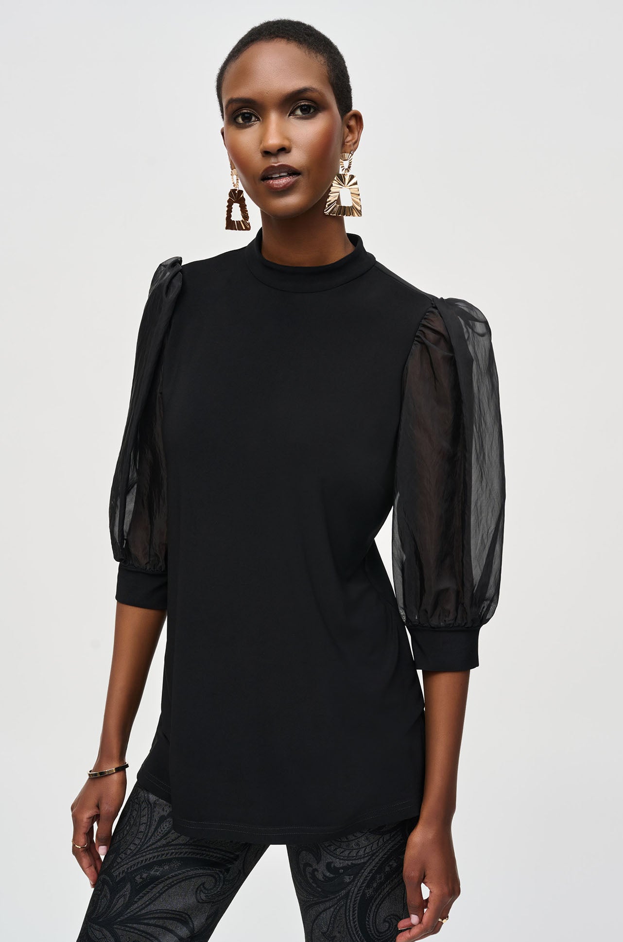 Joseph Ribkoff - Silky Knit and Organza Puff Sleeve Tunic