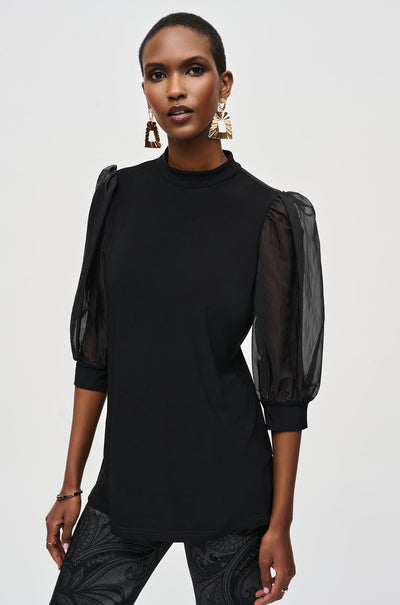 Joseph Ribkoff - Silky Knit and Organza Puff Sleeve Tunic