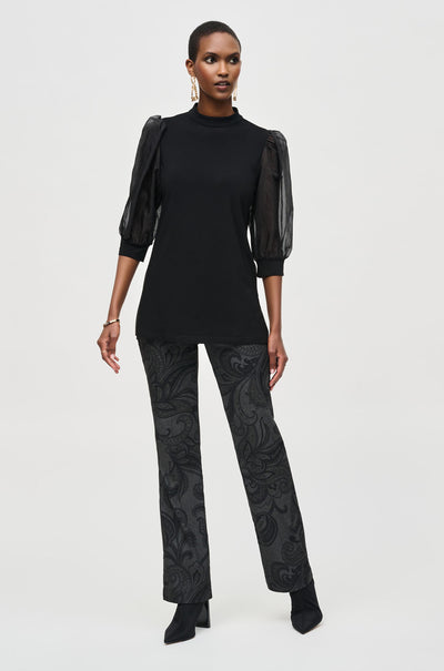 Joseph Ribkoff - Silky Knit and Organza Puff Sleeve Tunic
