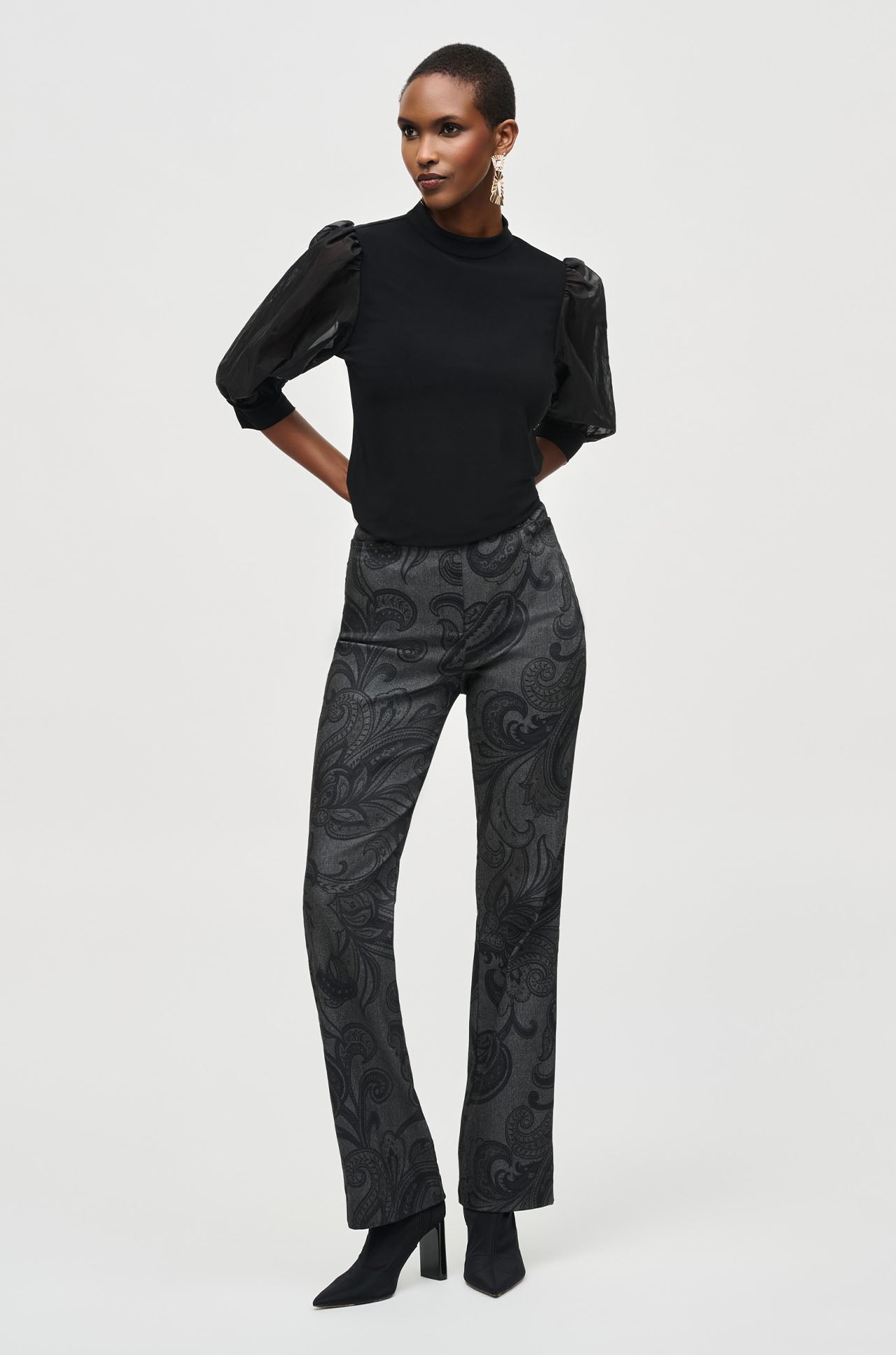 Joseph Ribkoff - Silky Knit and Organza Puff Sleeve Tunic