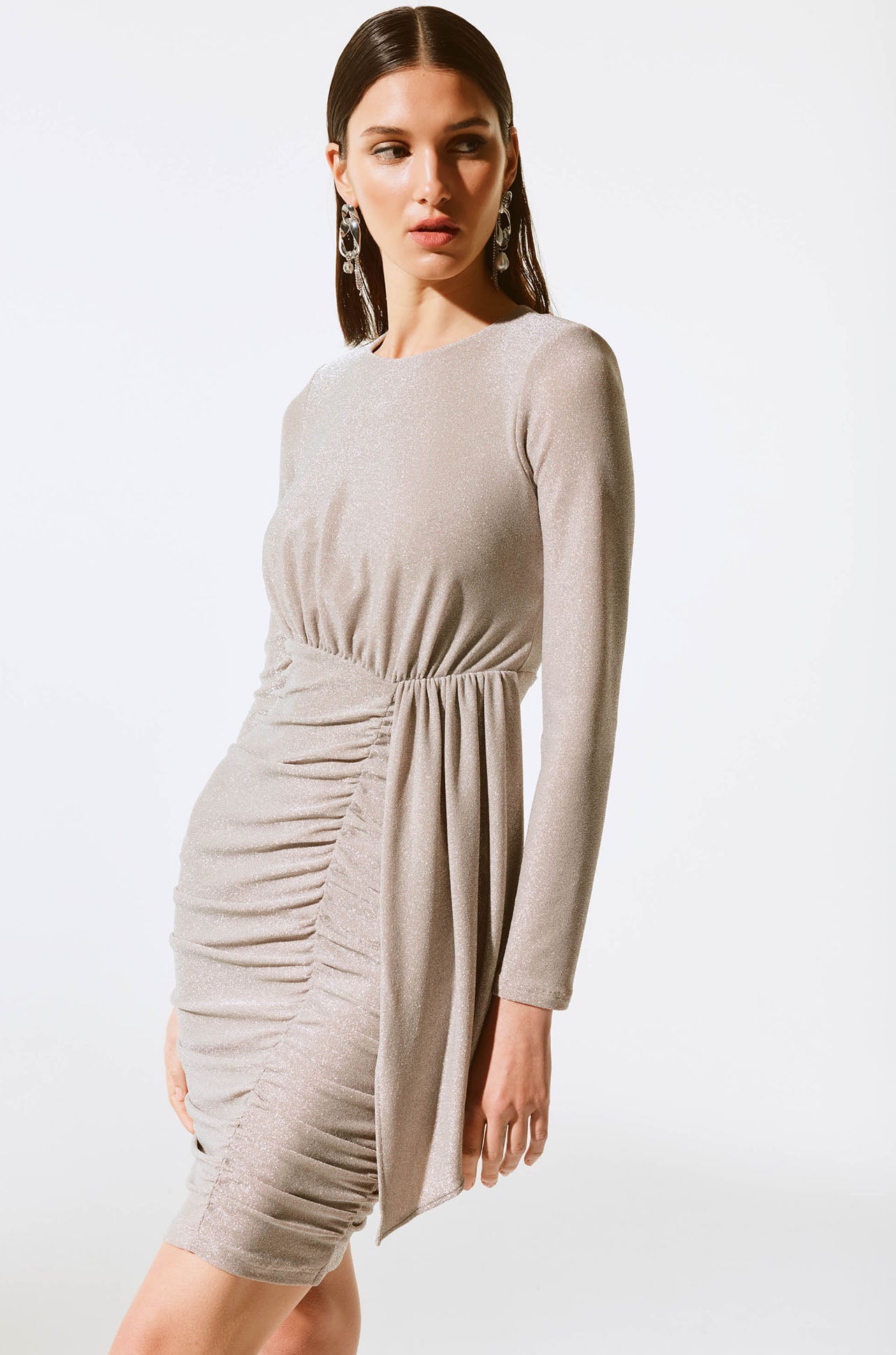 Joseph Ribkoff - Metallic Knit Draped Sheath Dress