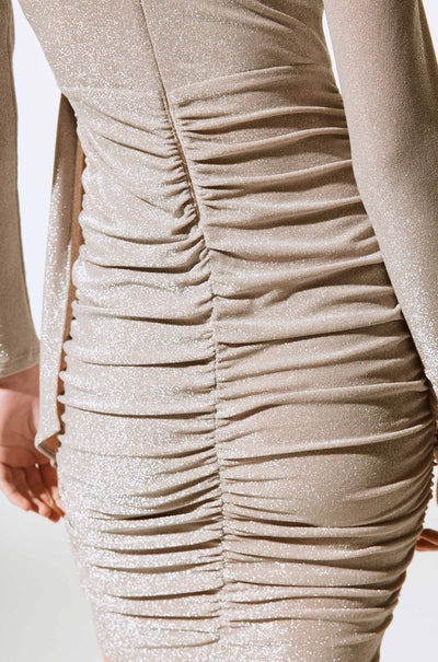 Joseph Ribkoff - Metallic Knit Draped Sheath Dress