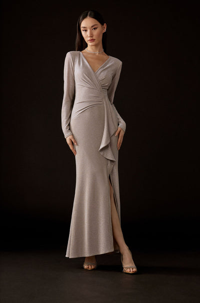 Joseph Ribkoff - Sparkle Knit Long Sleeve Wrap Gown