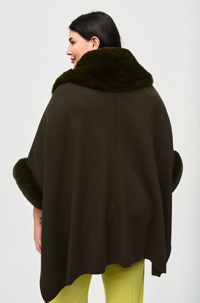 Joseph Ribkoff - Brushed Jacquard and Faux Fur Cape