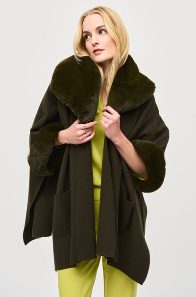 Joseph Ribkoff - Brushed Jacquard and Faux Fur Cape