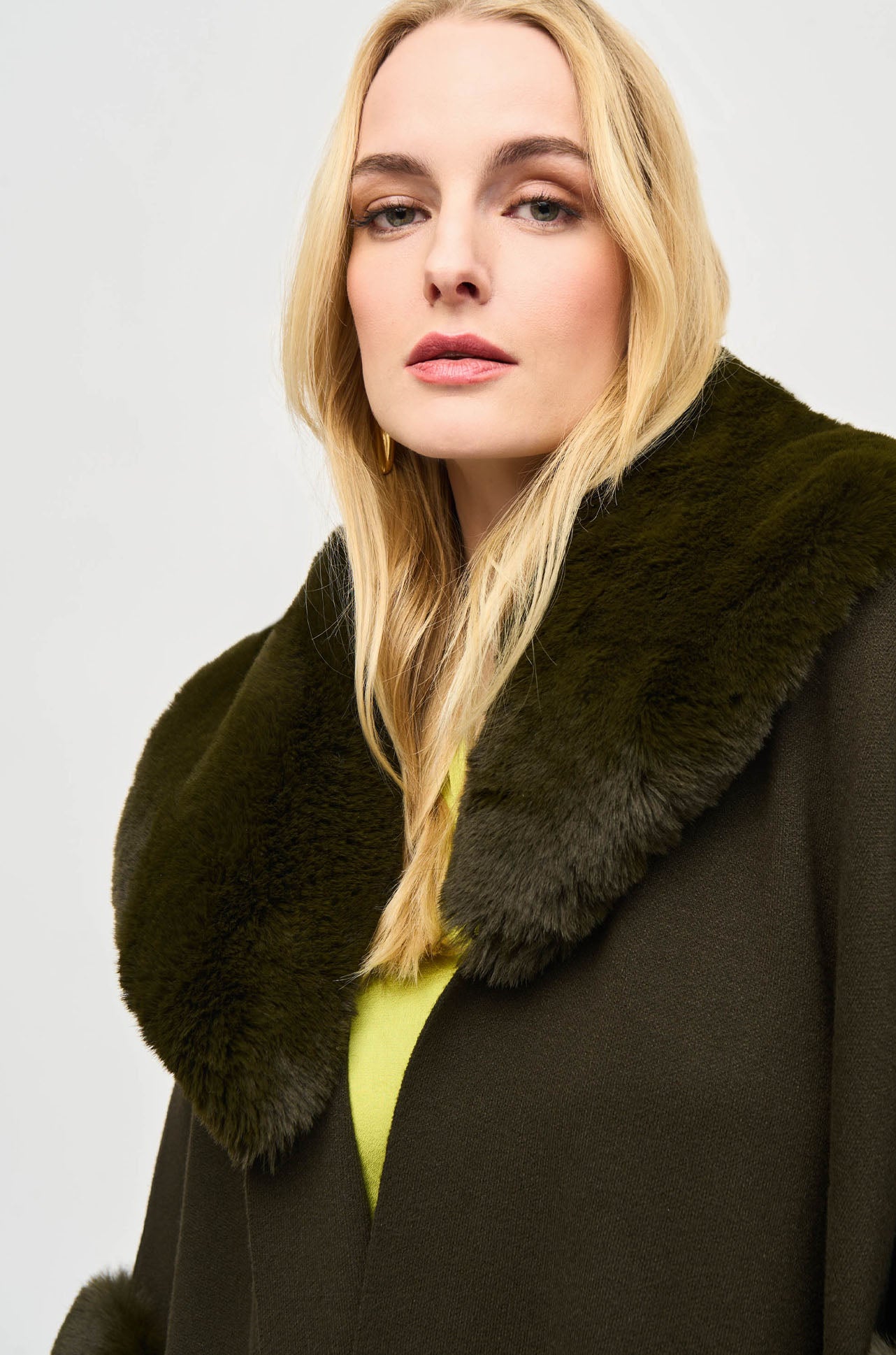Joseph Ribkoff - Brushed Jacquard and Faux Fur Cape