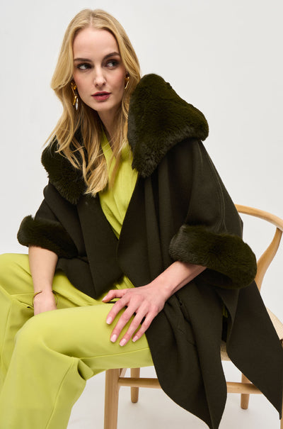 Joseph Ribkoff - Brushed Jacquard and Faux Fur Cape
