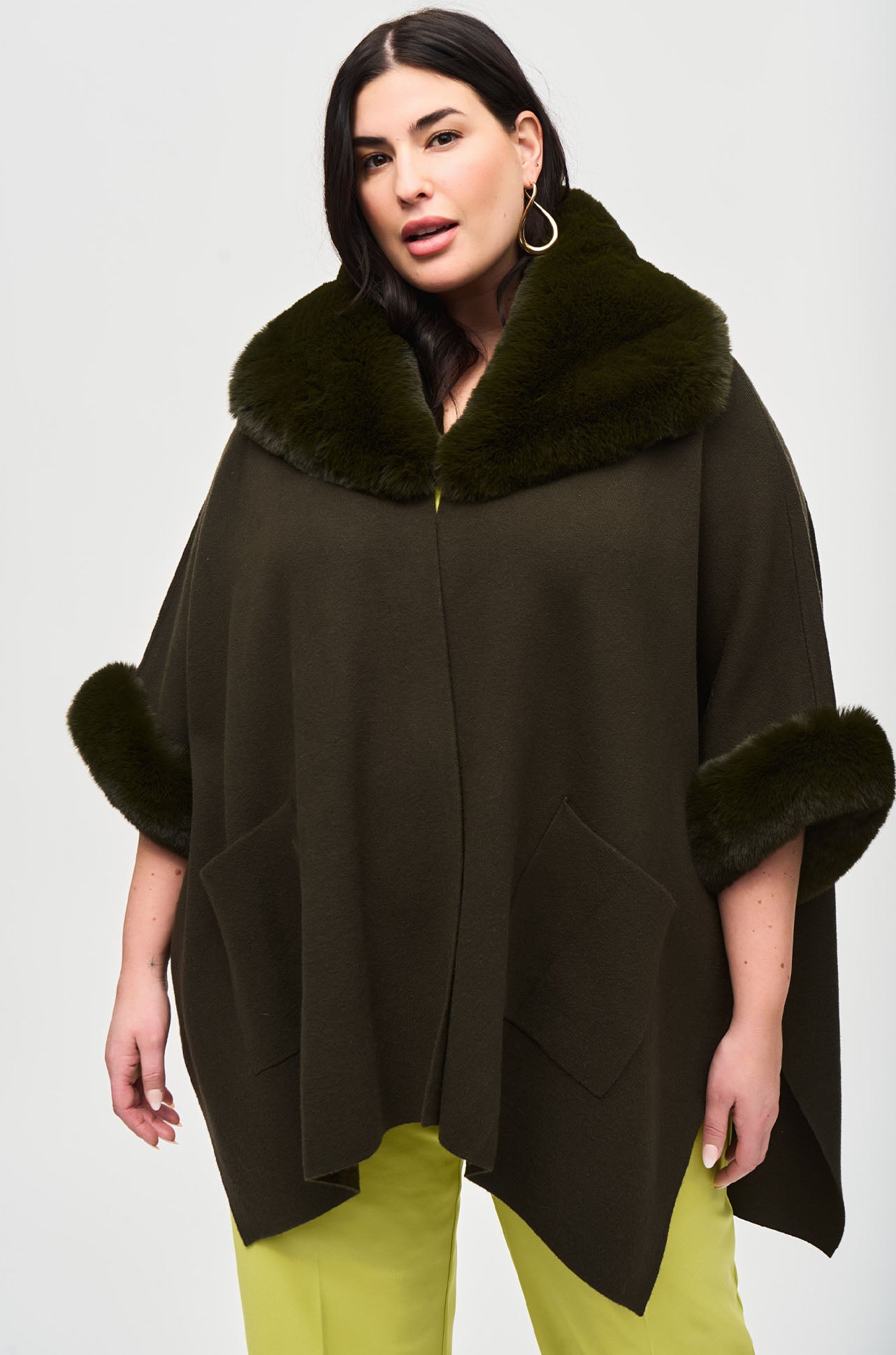 Joseph Ribkoff - Brushed Jacquard and Faux Fur Cape