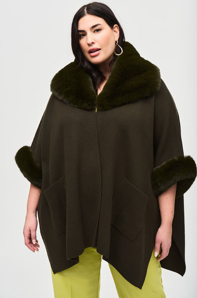 Joseph Ribkoff - Brushed Jacquard and Faux Fur Cape