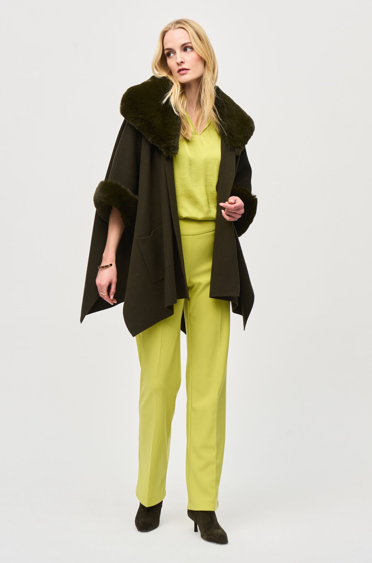 Joseph Ribkoff - Brushed Jacquard and Faux Fur Cape