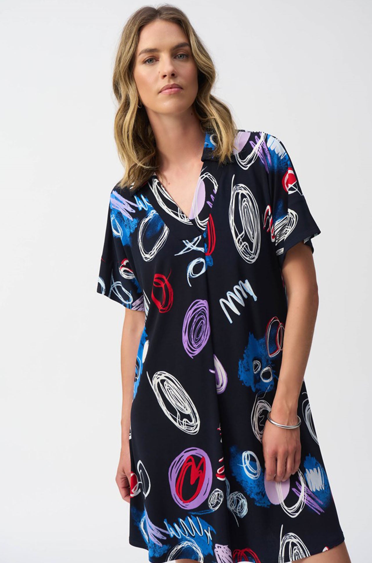 Joseph Ribkoff - Silky Knit Abstract Print A-Line Dress