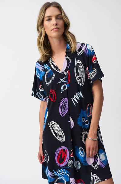 Joseph Ribkoff - Silky Knit Abstract Print A-Line Dress