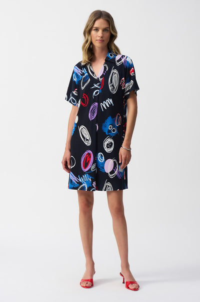 Joseph Ribkoff - Silky Knit Abstract Print A-Line Dress