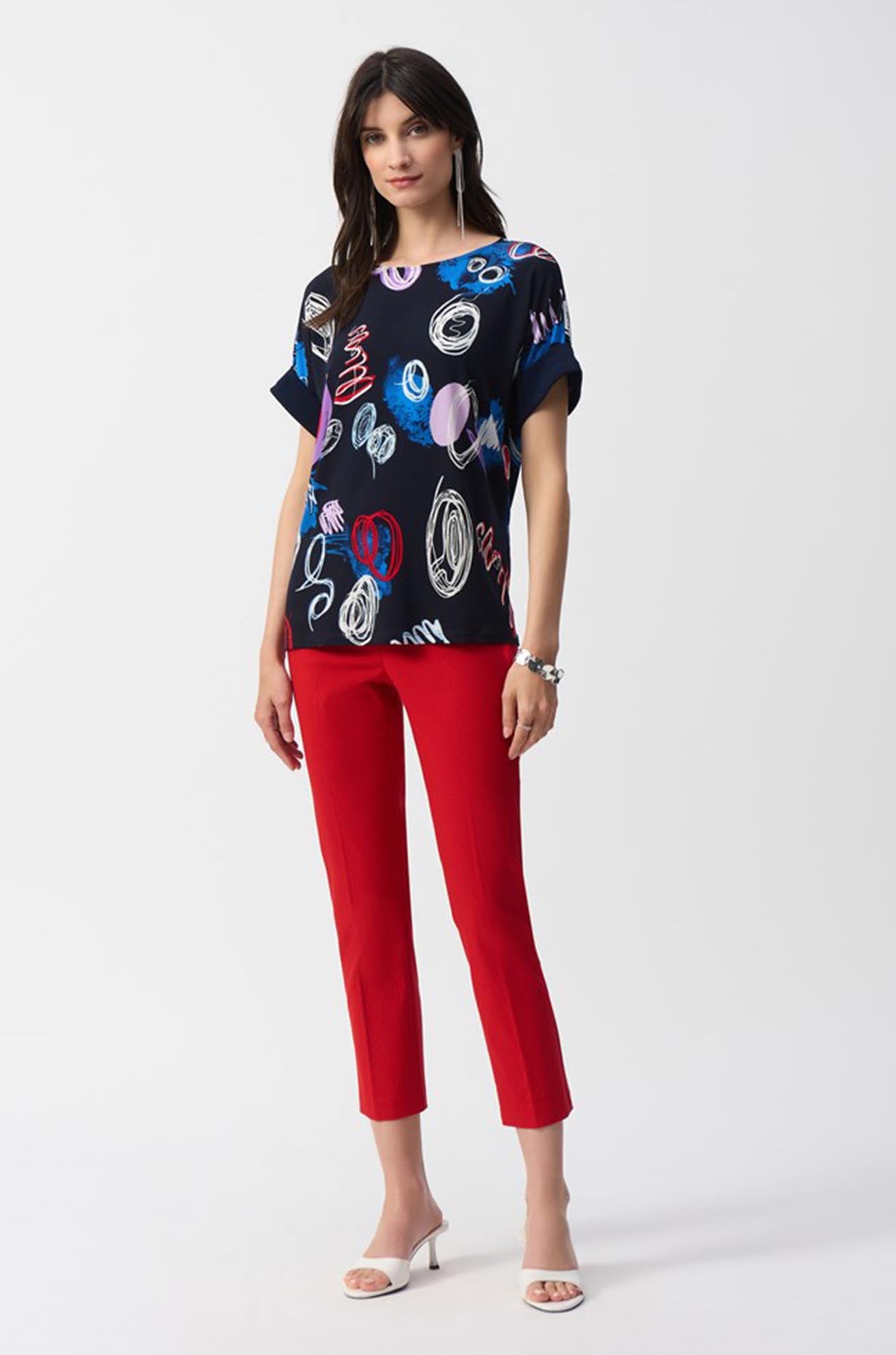 Joseph Ribkoff - Silky Knit Abstract Print Boxy Top