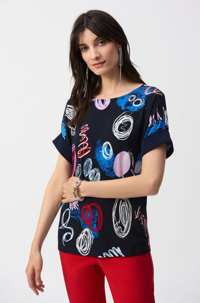 Joseph Ribkoff - Silky Knit Abstract Print Boxy Top