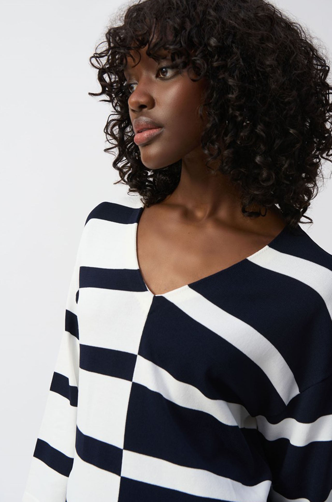 Joseph Ribkoff - Striped Sweater Knit V-Neck Pullover
