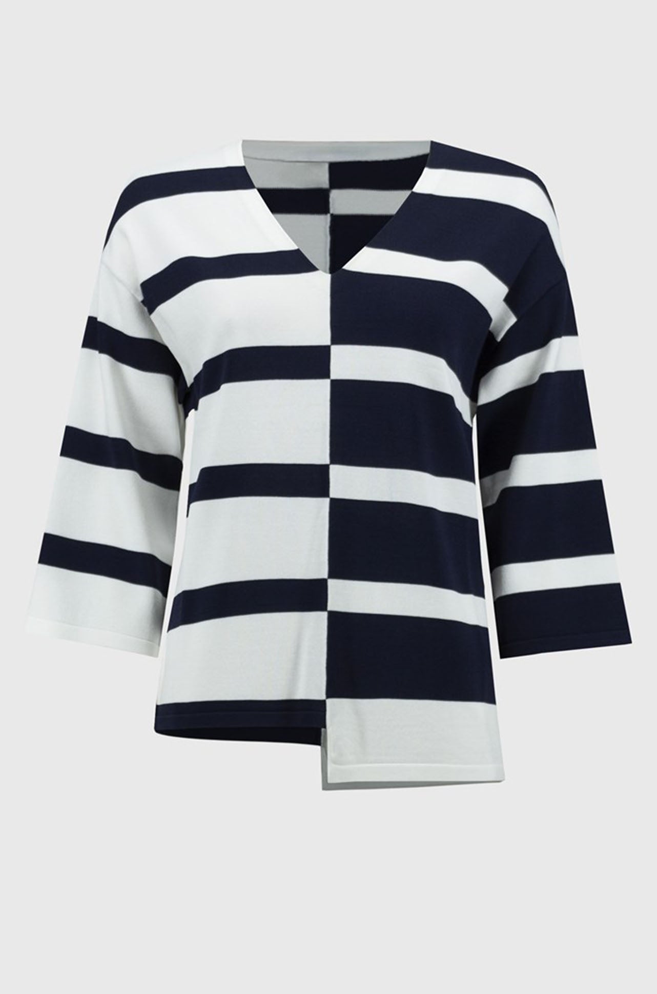 Joseph Ribkoff - Striped Sweater Knit V-Neck Pullover