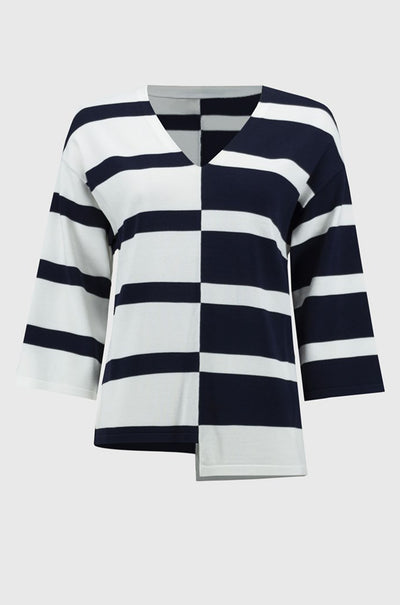 Joseph Ribkoff - Striped Sweater Knit V-Neck Pullover