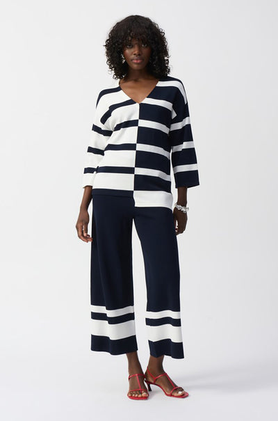 Joseph Ribkoff - Striped Sweater Knit V-Neck Pullover