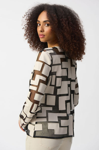Joseph Ribkoff - Mesh and Leatherette Fitted Jacket in Moonstone / Black