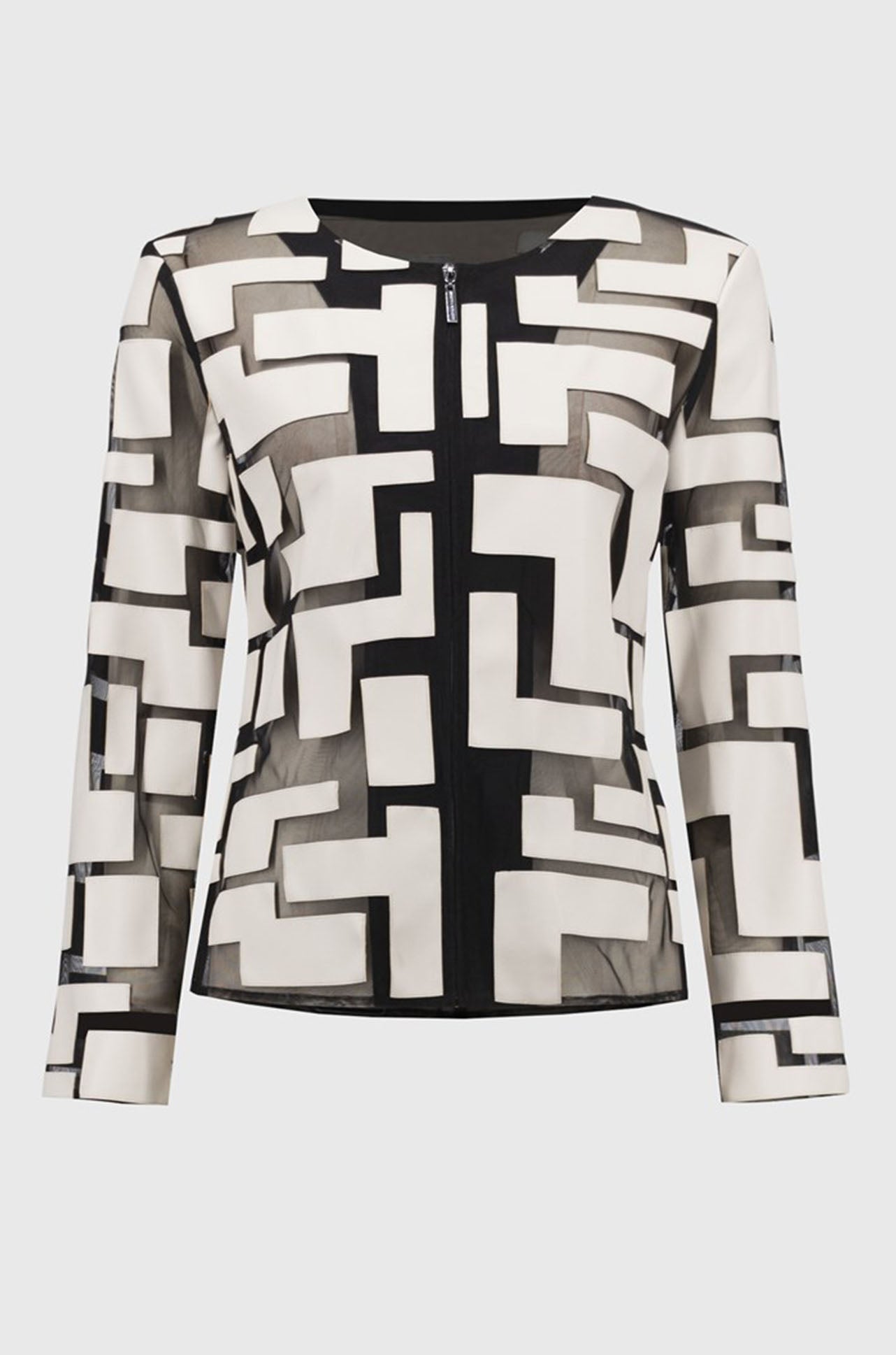Joseph Ribkoff - Mesh and Leatherette Fitted Jacket in Moonstone / Black